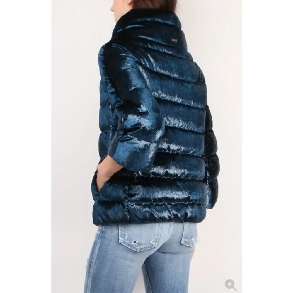 Herno Womens M Blue Down 3/4 Sleeve Puffer Jacket PI0861D Italian Designer Luxe